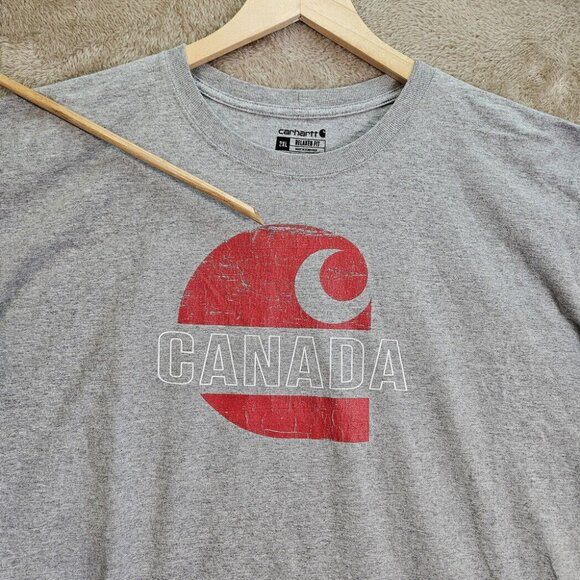 Carhartt T-Shirt Big Logo Canada Spellout Relaxed Fit Short Sleeve Size 2XL Gray - Picture 2 of 10